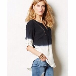 Floret Womens Blue & White Tie Dye 3/4 Sleeve‎ Peasant Boho Blouse Size 4